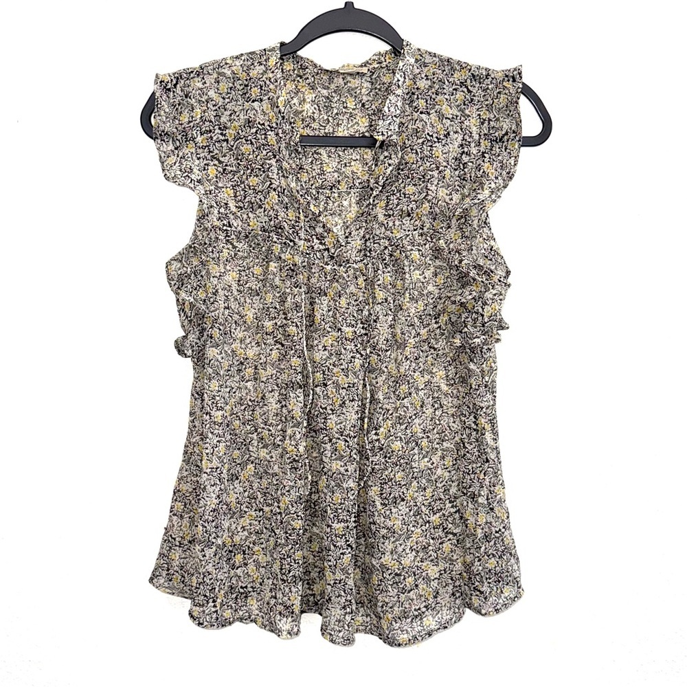 Lucky Brand Floral Sheer Ruffle Sleeveless Blouse Size Small